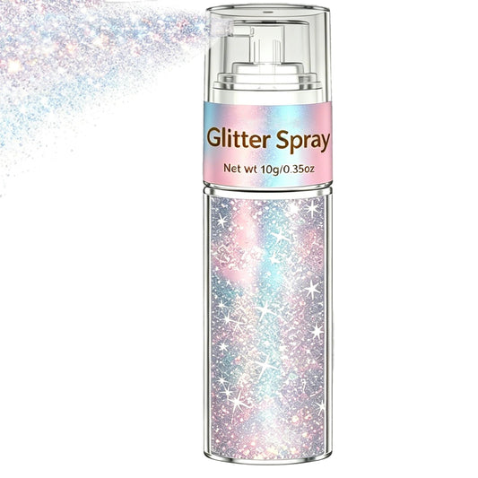 Lingyun front bottle shot showing holographic silver-rainbow glitter and label, ideal for festival looks