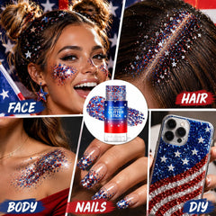 Lingyun glitter stick used to paint red white blue cheek flag design