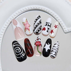 LINMEIZAI nails worn on hands in lifestyle scene showing stylish Y2K appeal
