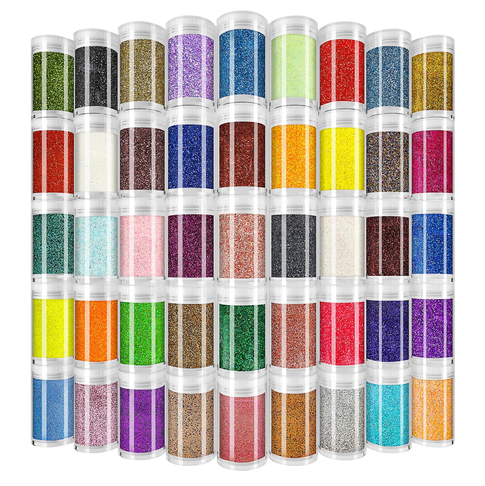 Linwulte 45 glitter jars overhead view showing full color range and organization benefit
