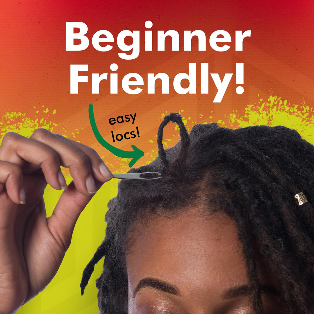 Lion Locs tools held in hand demonstrating compact size and easy at‑home use