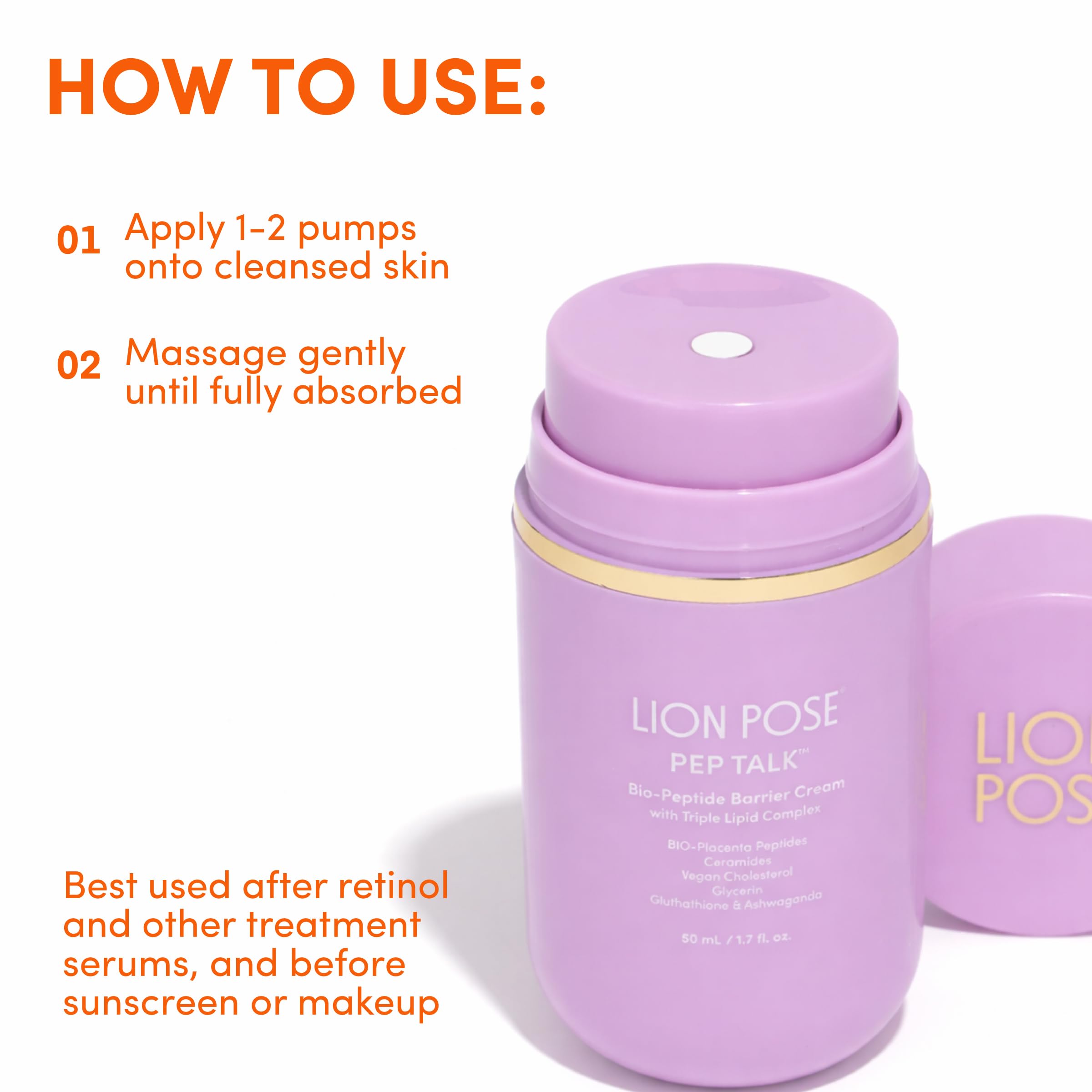 LION POSE applying cream to forearm to show body use and comfort