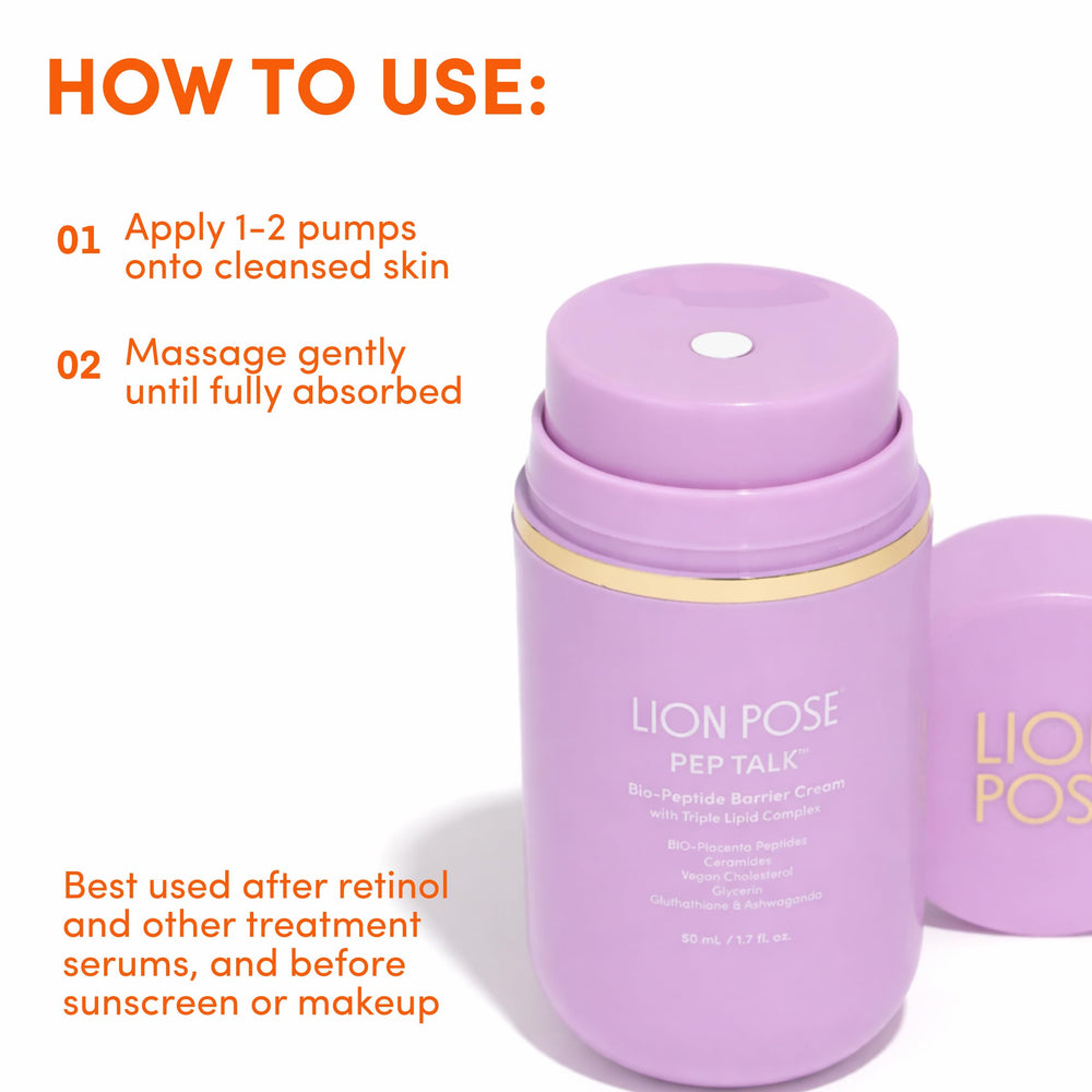 LION POSE applying cream to forearm to show body use and comfort