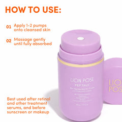 LION POSE applying cream to forearm to show body use and comfort