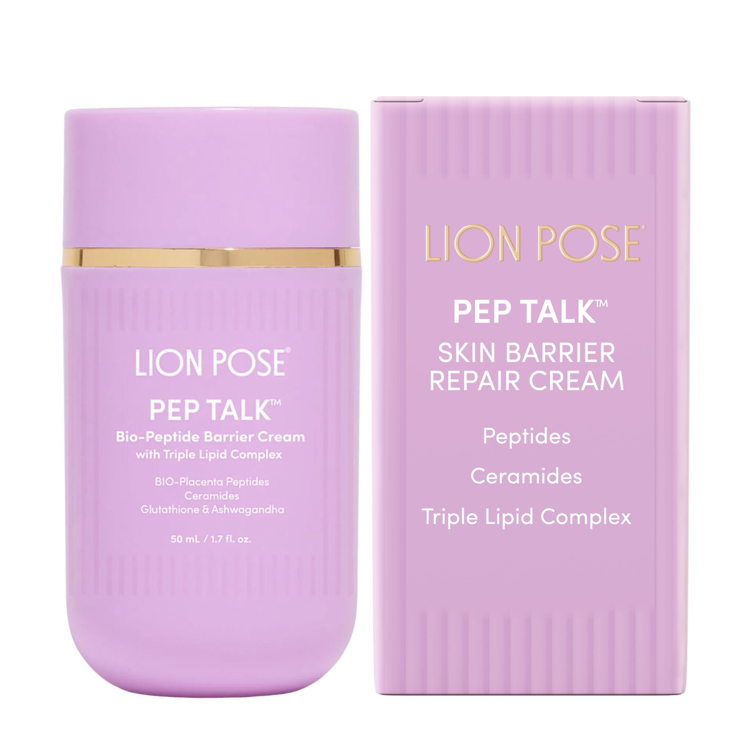 LION POSE front jar showing product and size, clear barrier support