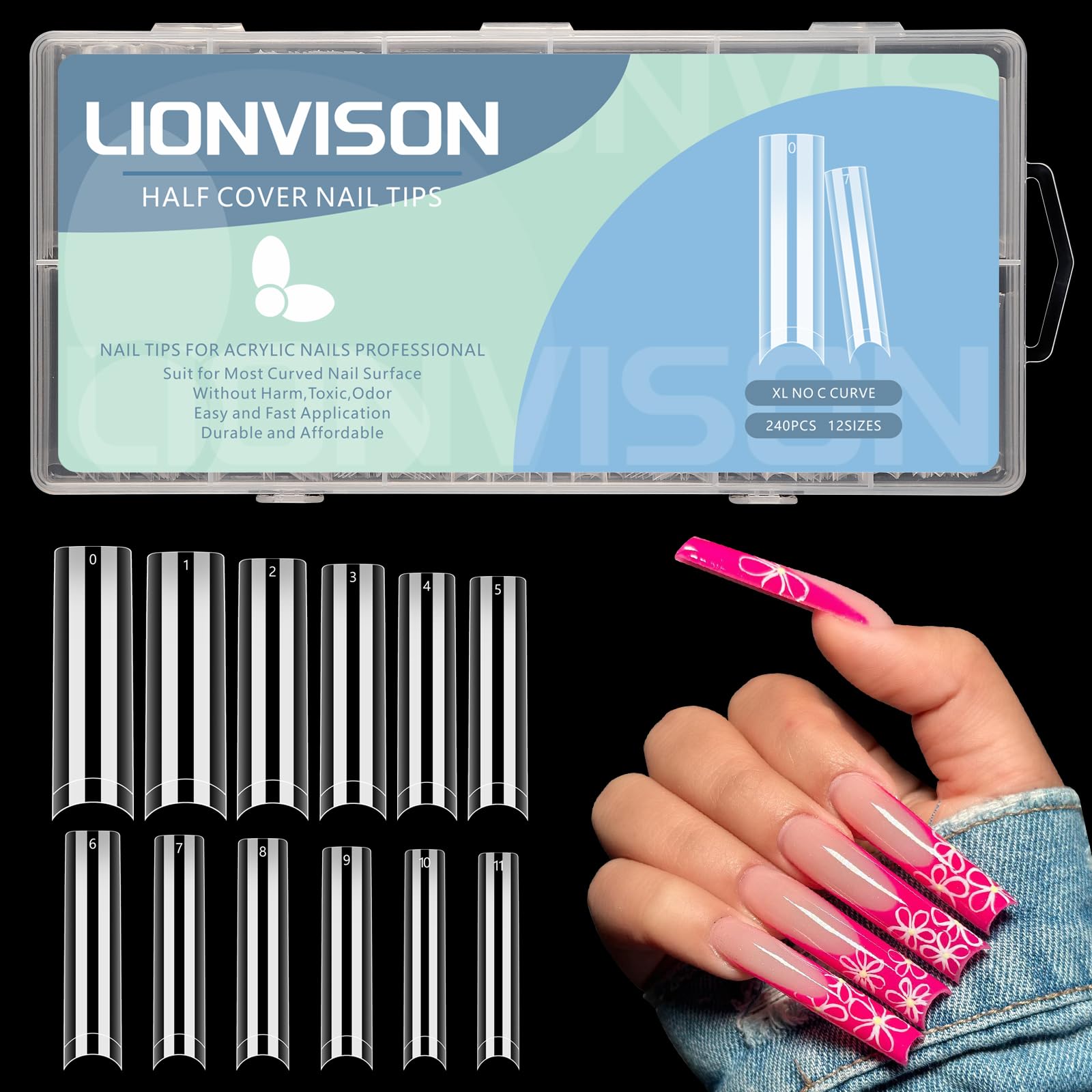 LIONVISON front packaging showing clear half-cover tips and box, convenient storage