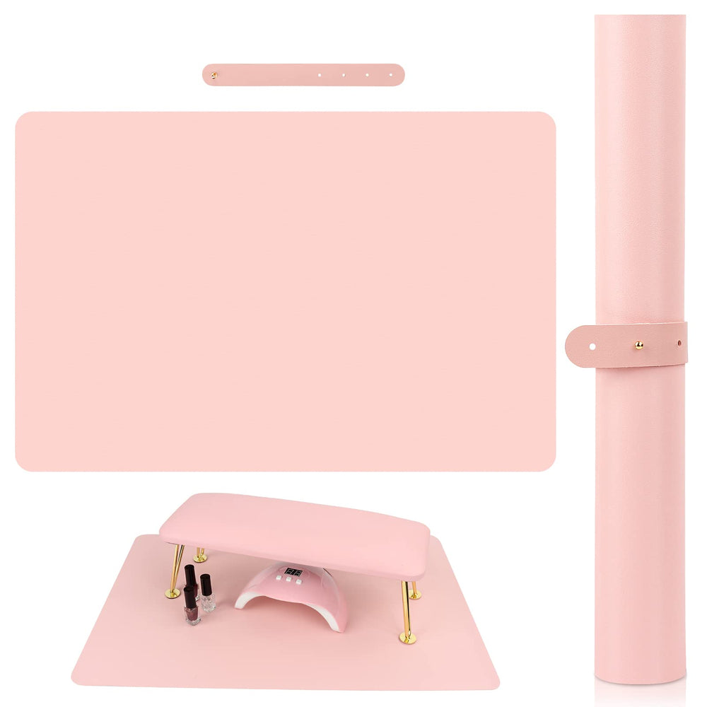LIONVISON front view of pink manicure mat showing protective workspace benefit