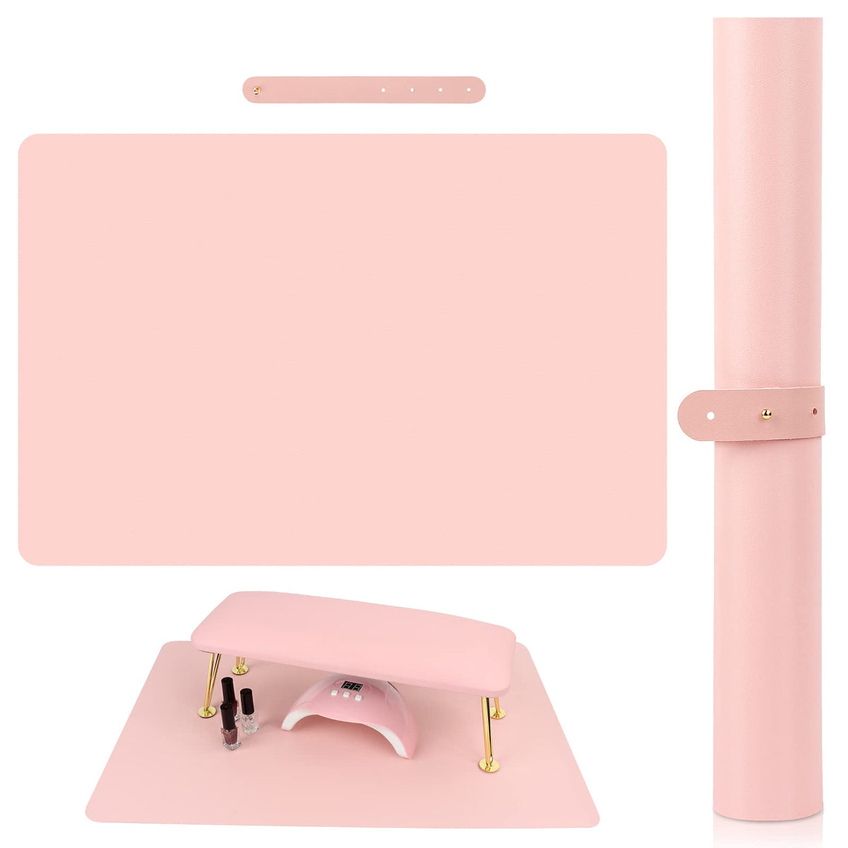 LIONVISON front view of pink manicure mat showing protective workspace benefit