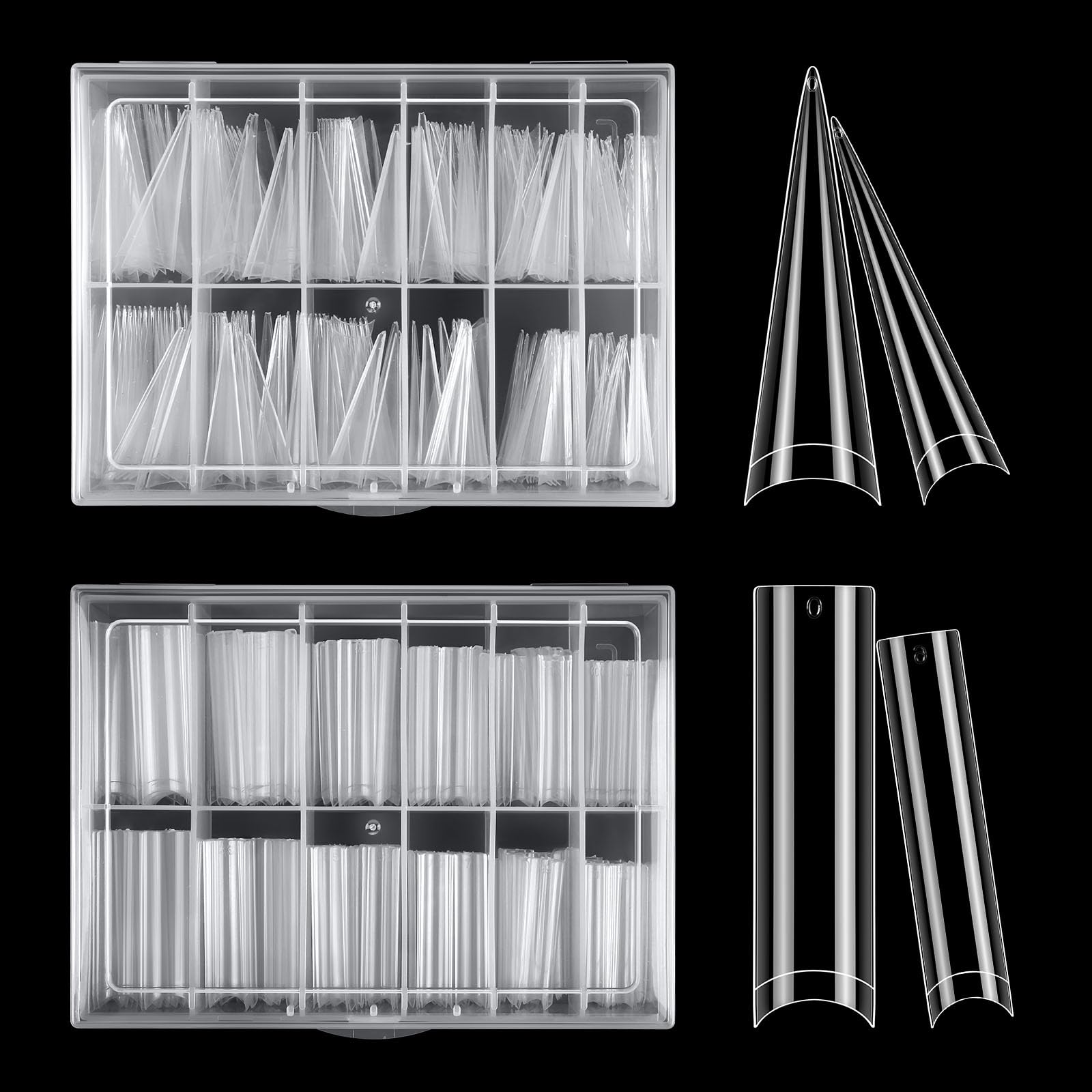 LIONVISON front packaging showing 480 clear XL nail tips and benefits