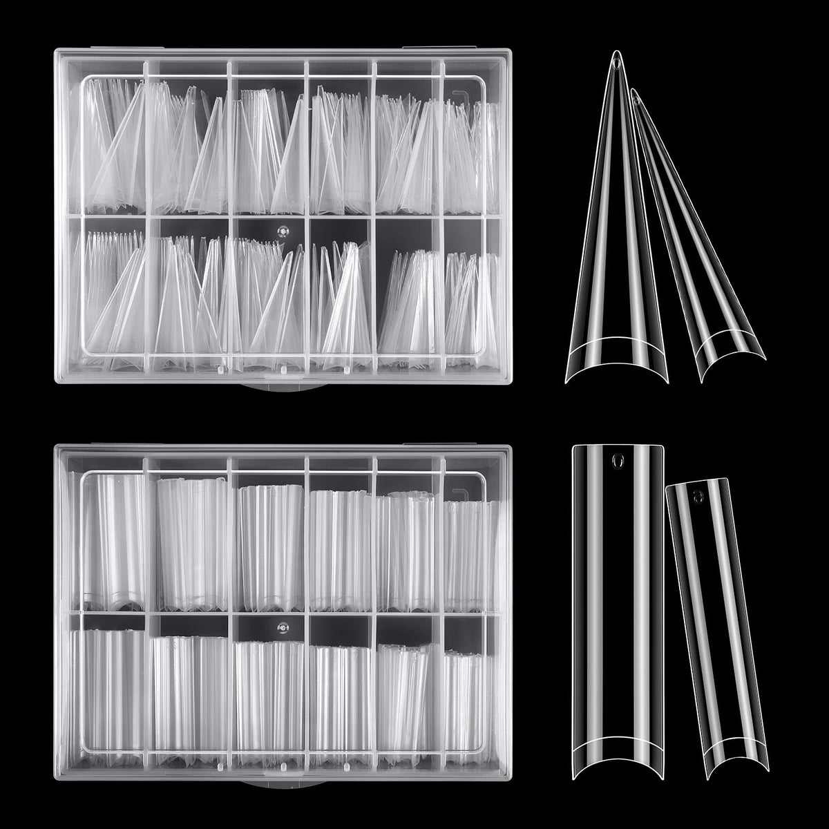 LIONVISON front packaging showing 480 clear XL nail tips and benefits