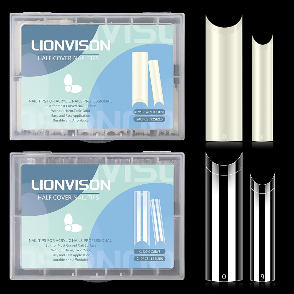 LIONVISON front packaging showing 480-piece no C curve tips for salon-ready supply