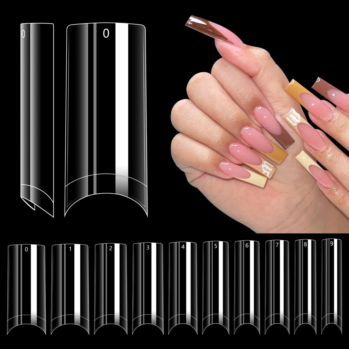 LIONVISON front packaging showing 500 clear long square tips for versatile styling
