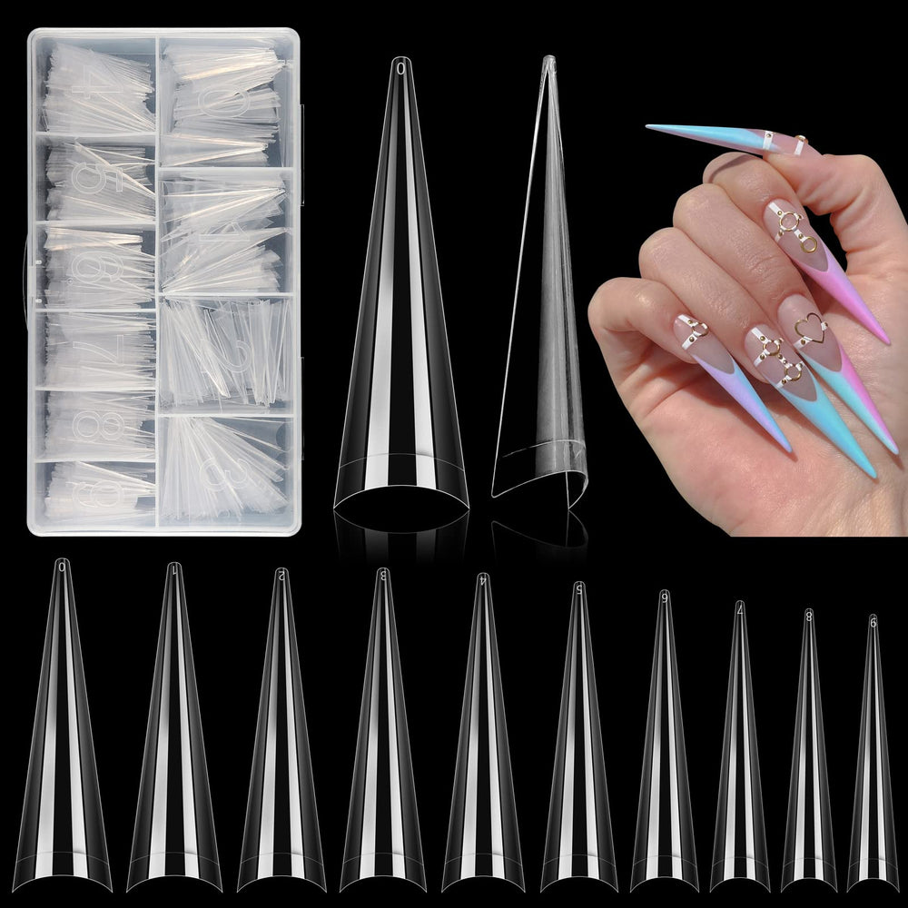 LIONVISON front packaging showing 500-piece stiletto tips and benefits