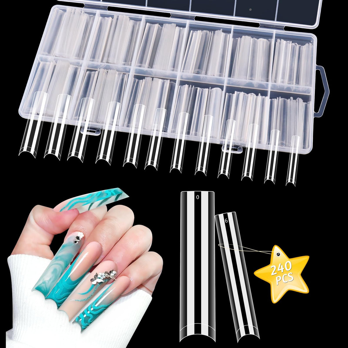 LIONVISON front packaging showing 240 clear extra long tips for convenience