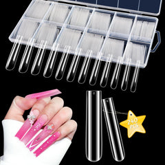 LIONVISON front packaging showing 240 clear full cover nail tips and sizes, professional kit benefit