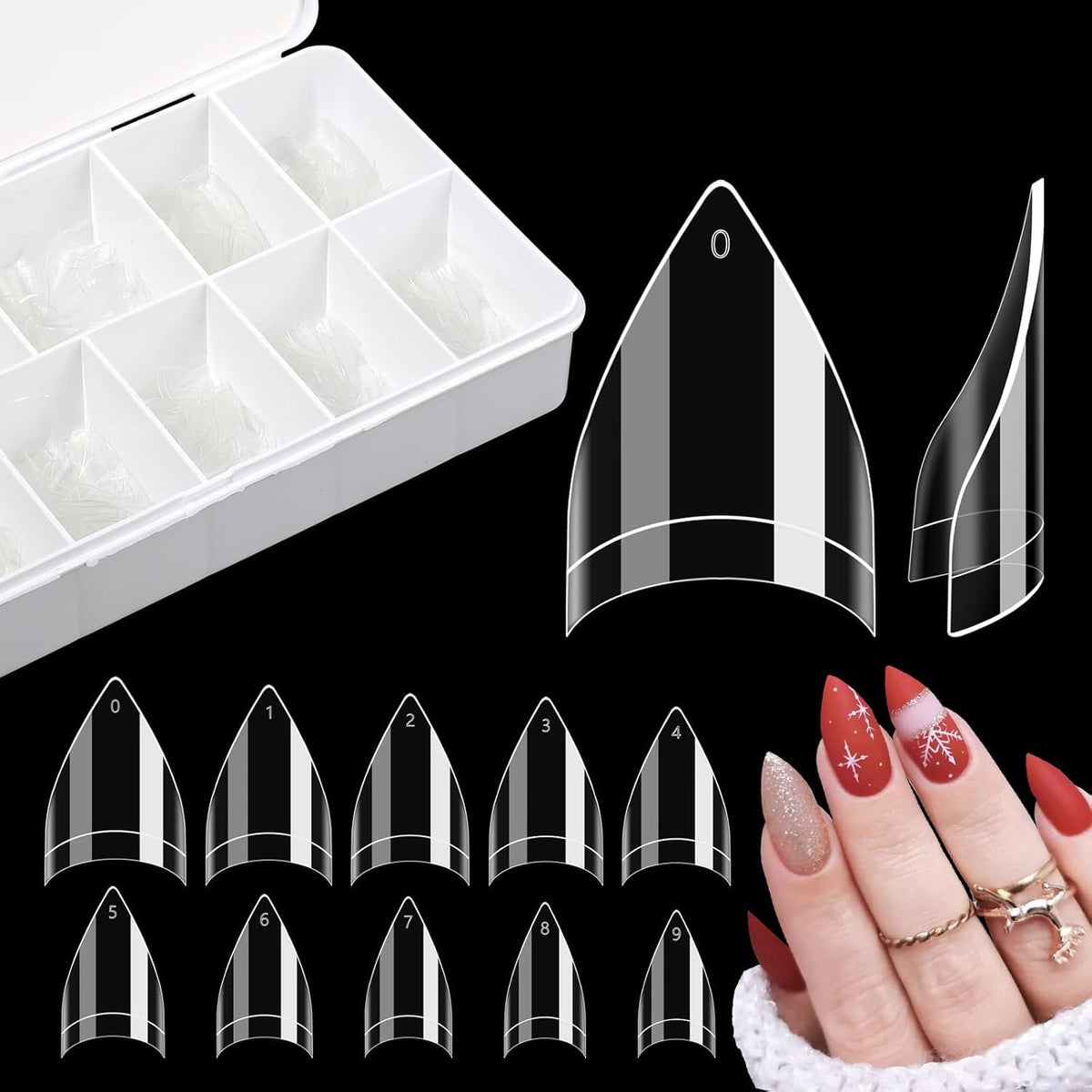 LIONVISON front packaging with 500 short stiletto tips, shows complete kit benefit