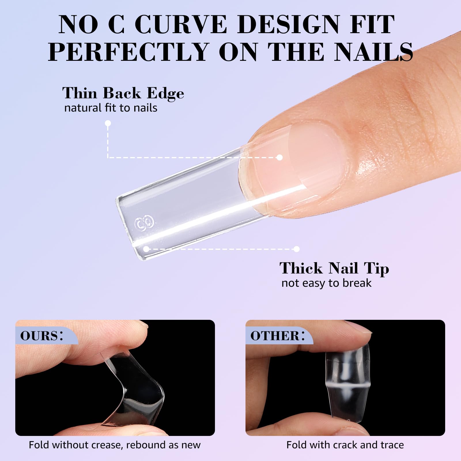 LIONVISON tip applied to natural nail demonstrating secure half-cover fit