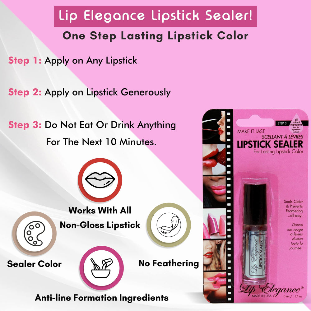 Before and after lips with Lip Elegance showing reduced transfer and sharper edges