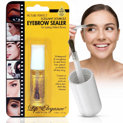 Lip Elegance clear brow gel front packaging showing slim tube and label, holds brows longer
