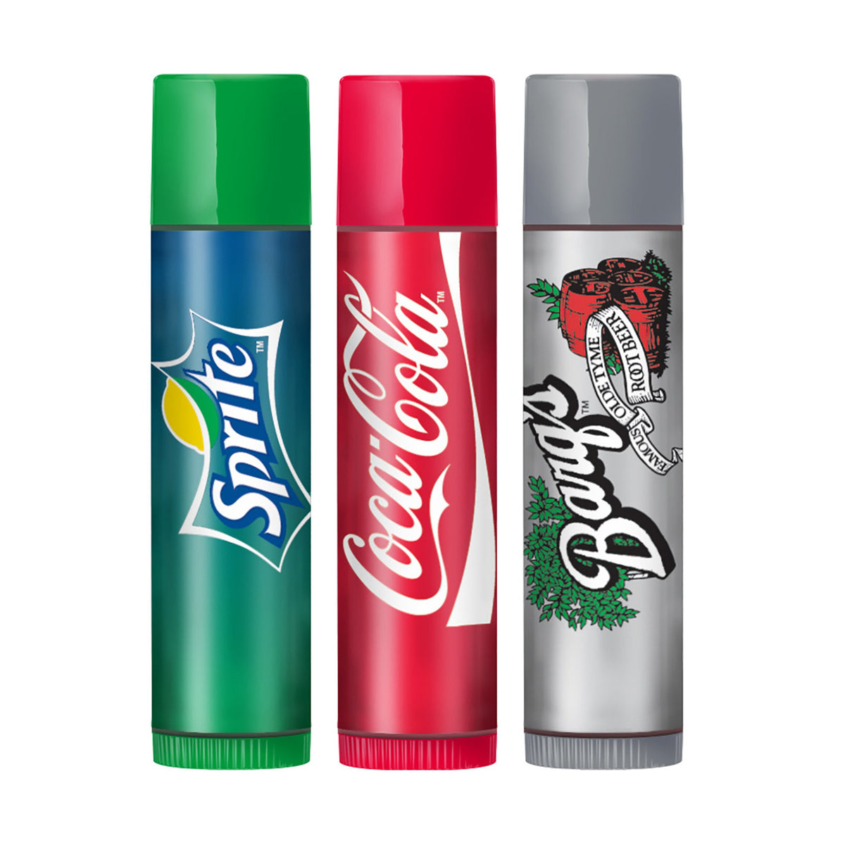 Lip Smacker Coca-Cola trio front packaging showing three balm tubes for tasty hydration