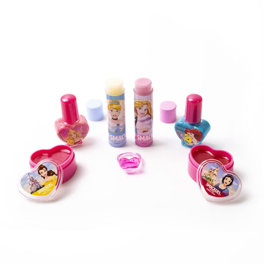 Lip Smacker close-up of Cinderella and Rapunzel lip balms highlighting moisturizing benefit