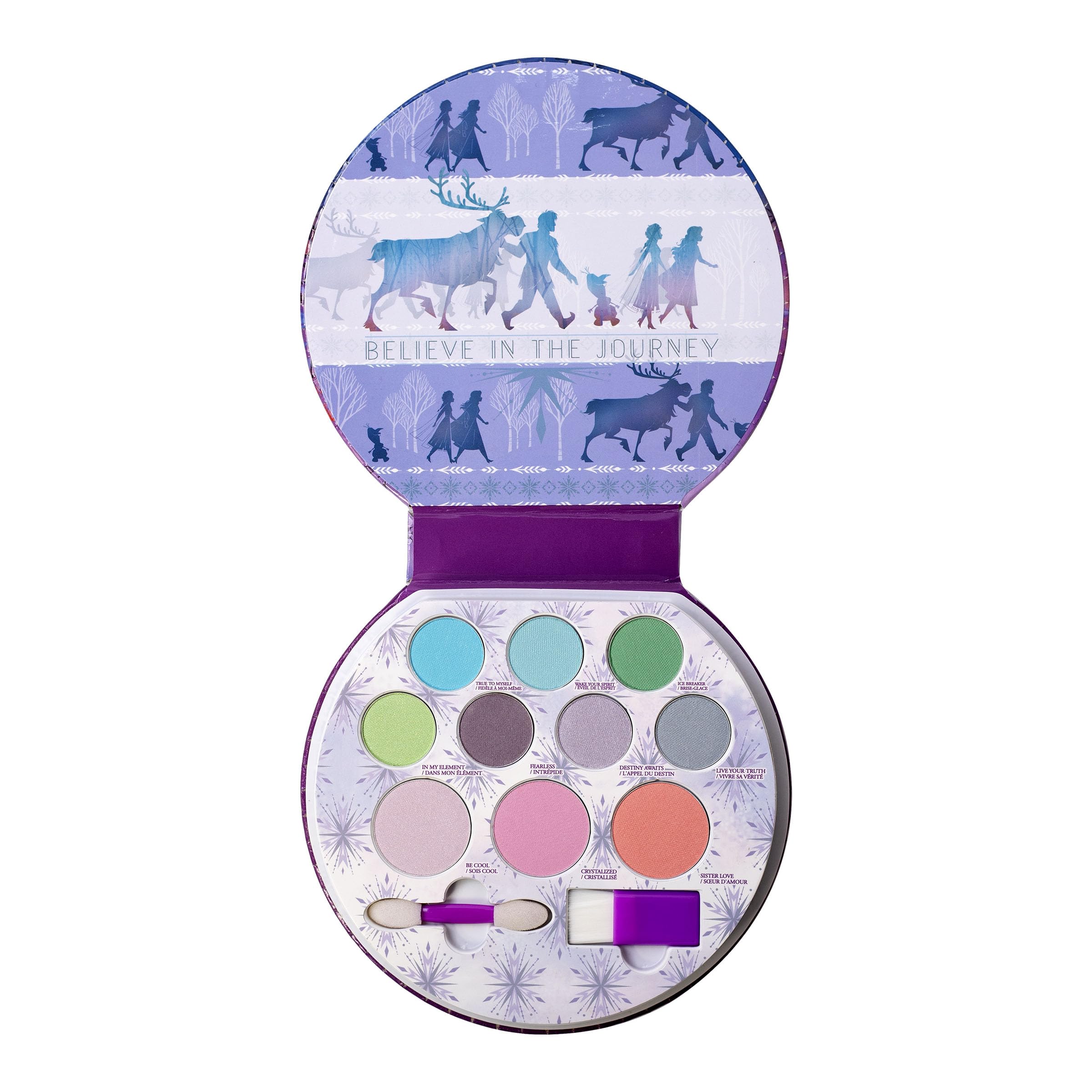 Lip Smacker open palette overhead revealing seven eyeshadows and three blushes for easy selection