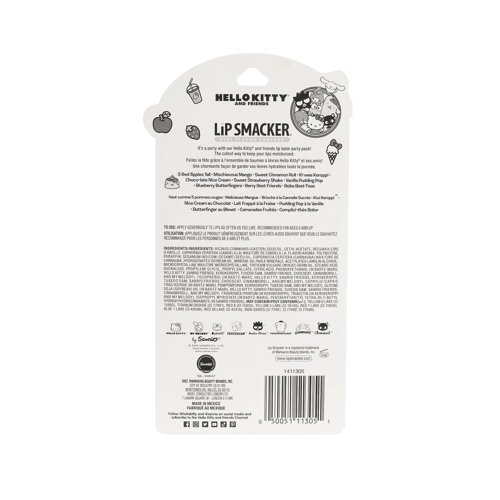 Ten-piece Lip Smacker pack beside a phone showing size and portability benefit for on-the-go use