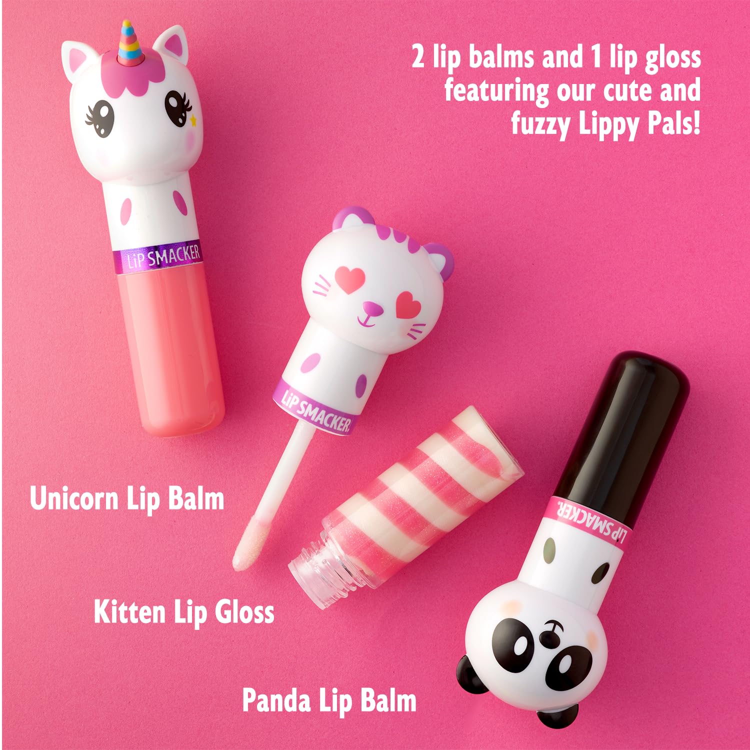 Lip Smacker panda balm twist-open view showing applicator and moisturizing benefit