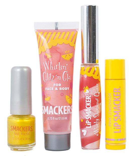 Lip Smacker close-up of gloss texture and nail polish, shows shimmer and color payoff