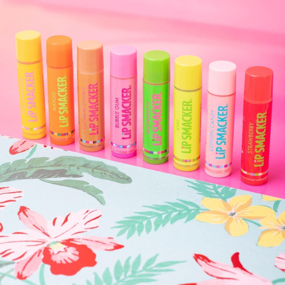 Lip Smacker tube close-up showing balm texture and easy glide benefit