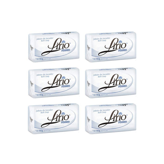 Lirio Neutro front packaging showing six 5.3 oz bars and value pack benefit
