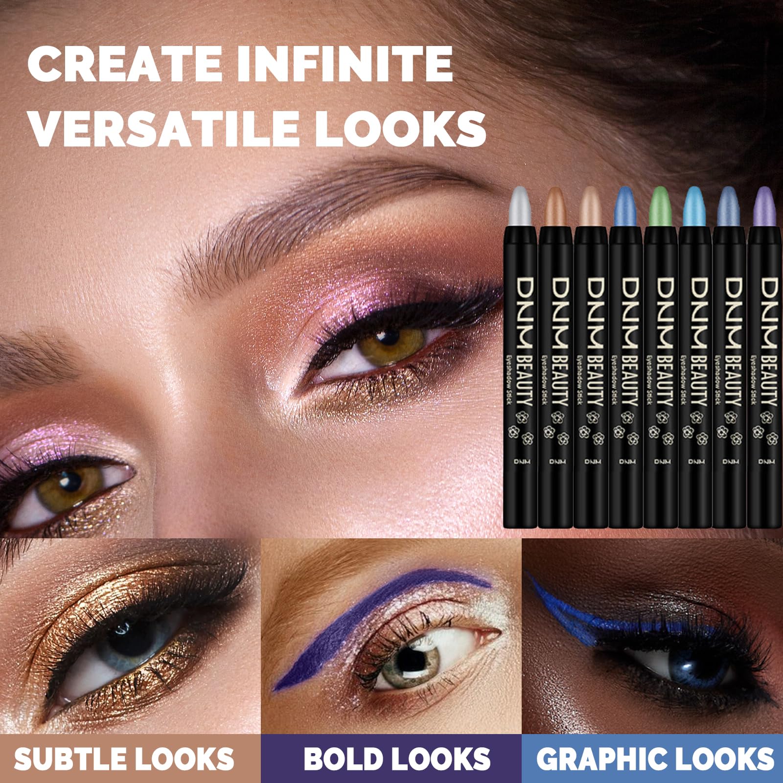 Lissymuse arm swatches of eight shimmer and neutral shades highlighting color payoff