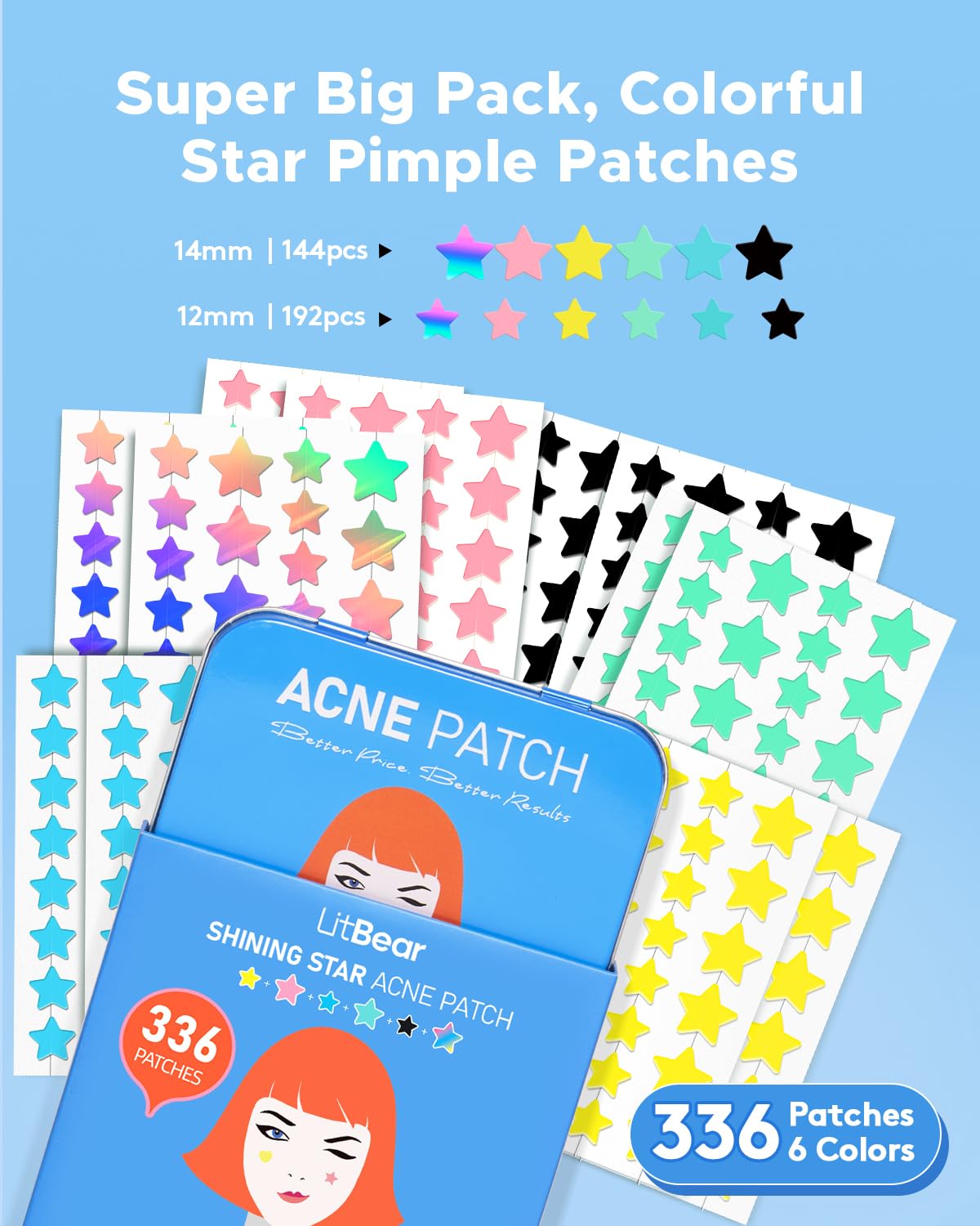 LitBear open case displaying organized sheets of 336 star patches for convenience