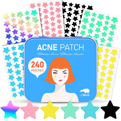LitBear front packaging showing colorful star pimple patch assortment and case benefit: organized storage