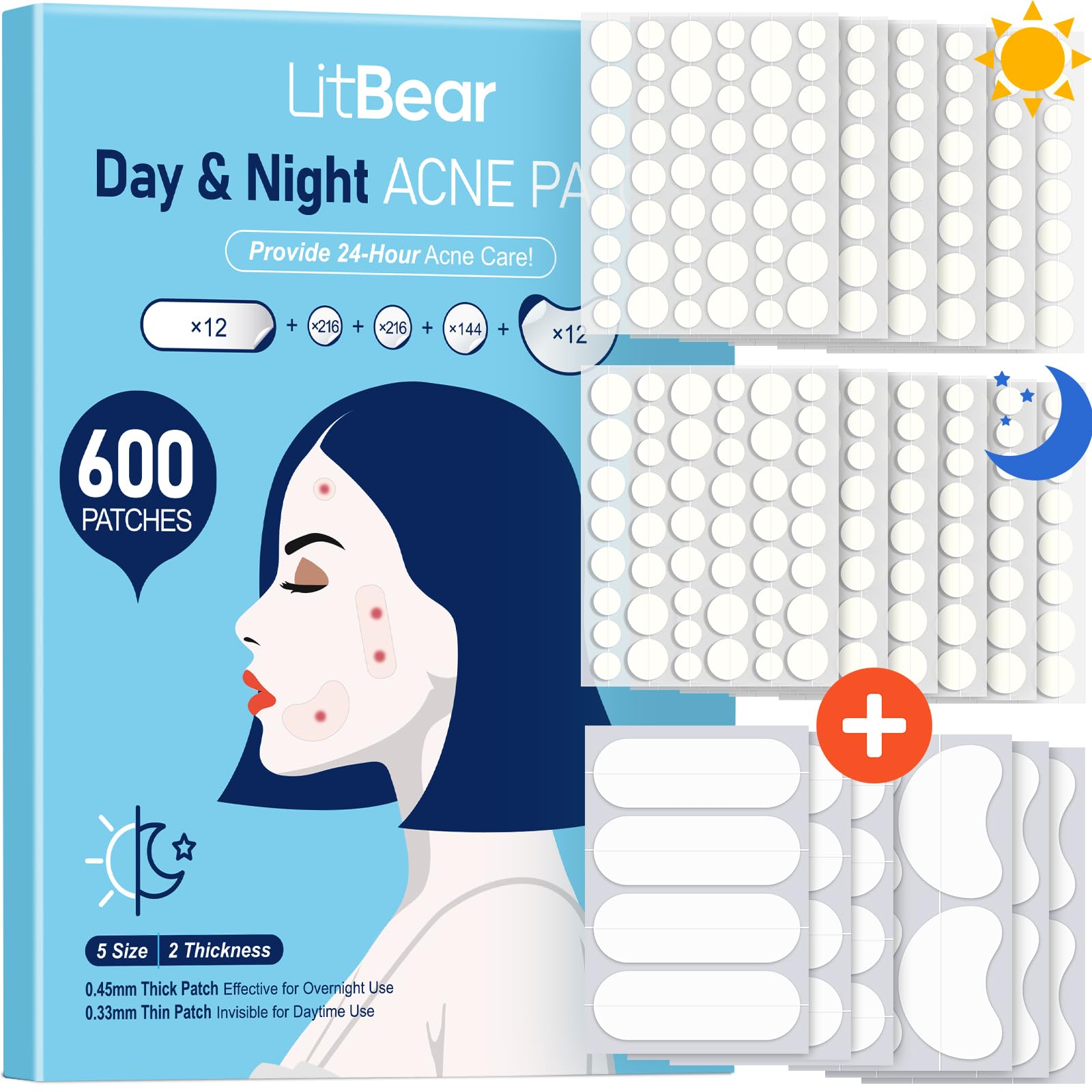 LitBear front packaging showing 600-count acne patch pack for convenience