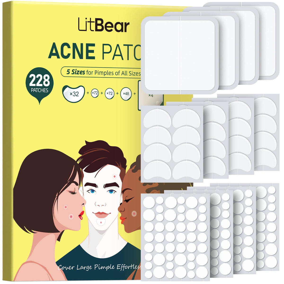 LitBear front packaging showing 228 patches and sizes, clear kit convenience