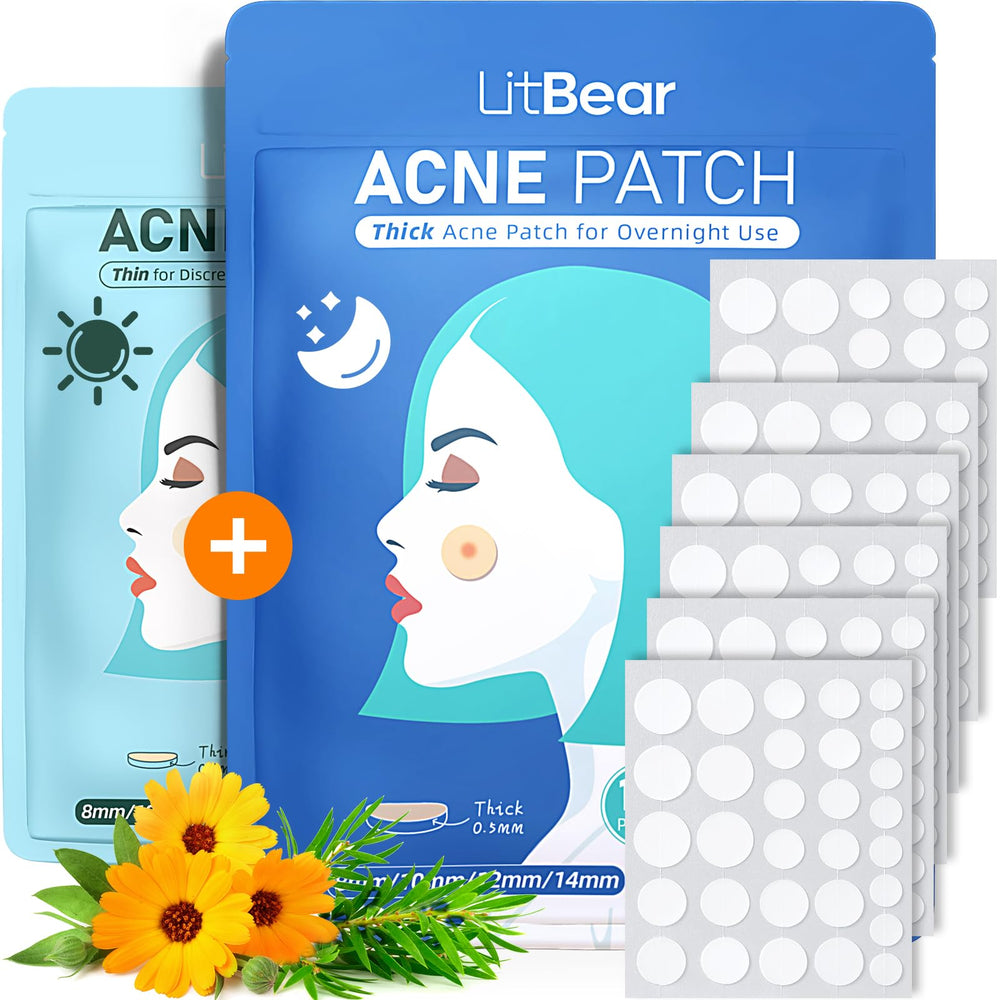 LitBear front packaging showing 180 acne patches, protects blemishes