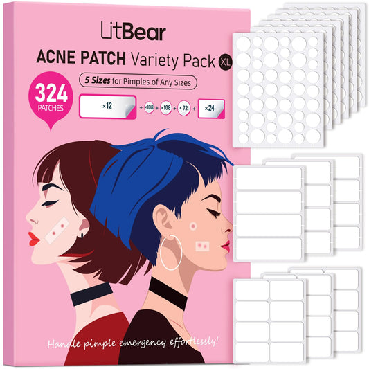 LitBear front packaging showing complete 324-patch kit and sizes benefit: clear organization