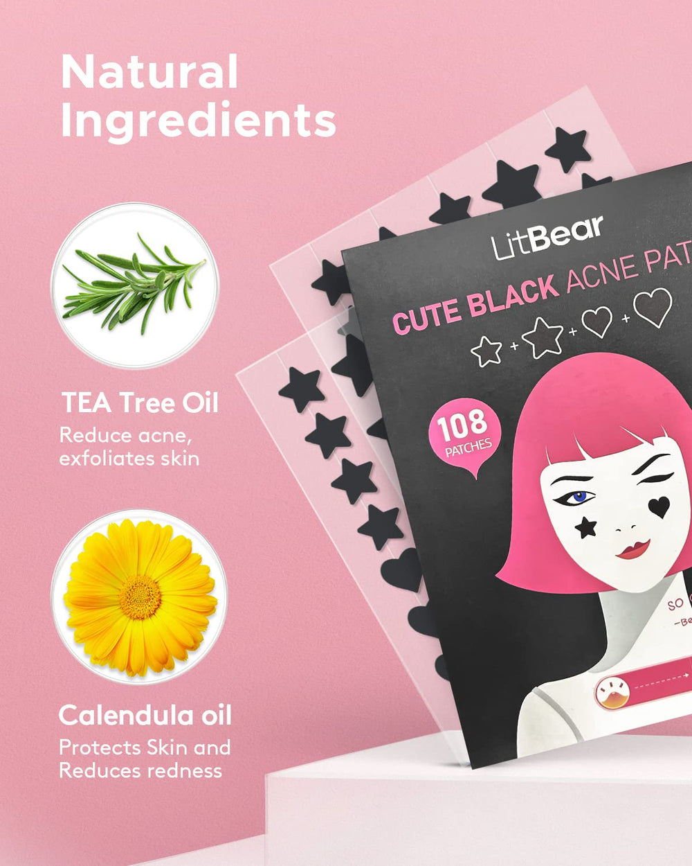 LitBear ingredient label highlighting tea tree and centella for soothing benefits