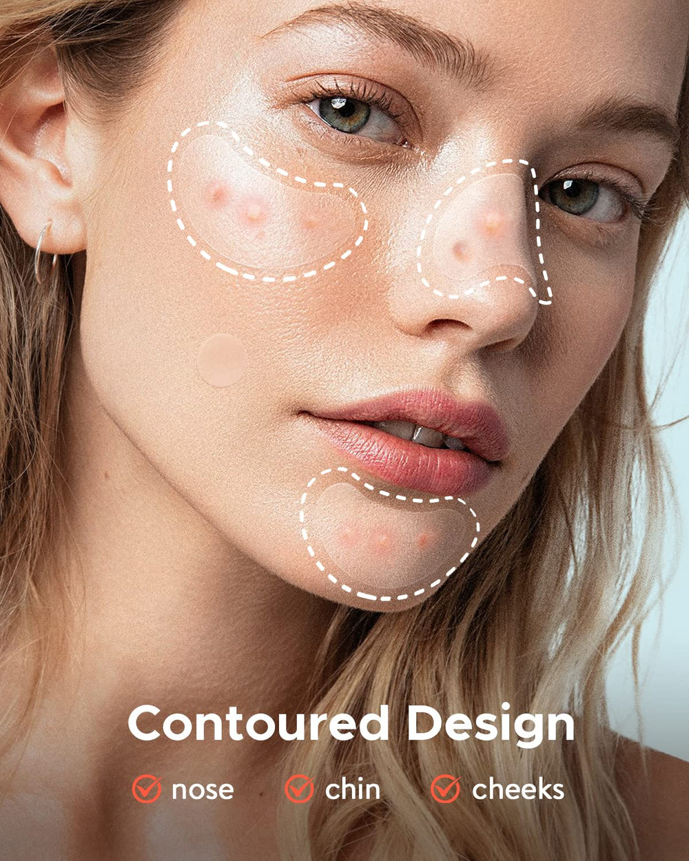 LitBear patch applied on cheek protecting and reducing inflammation