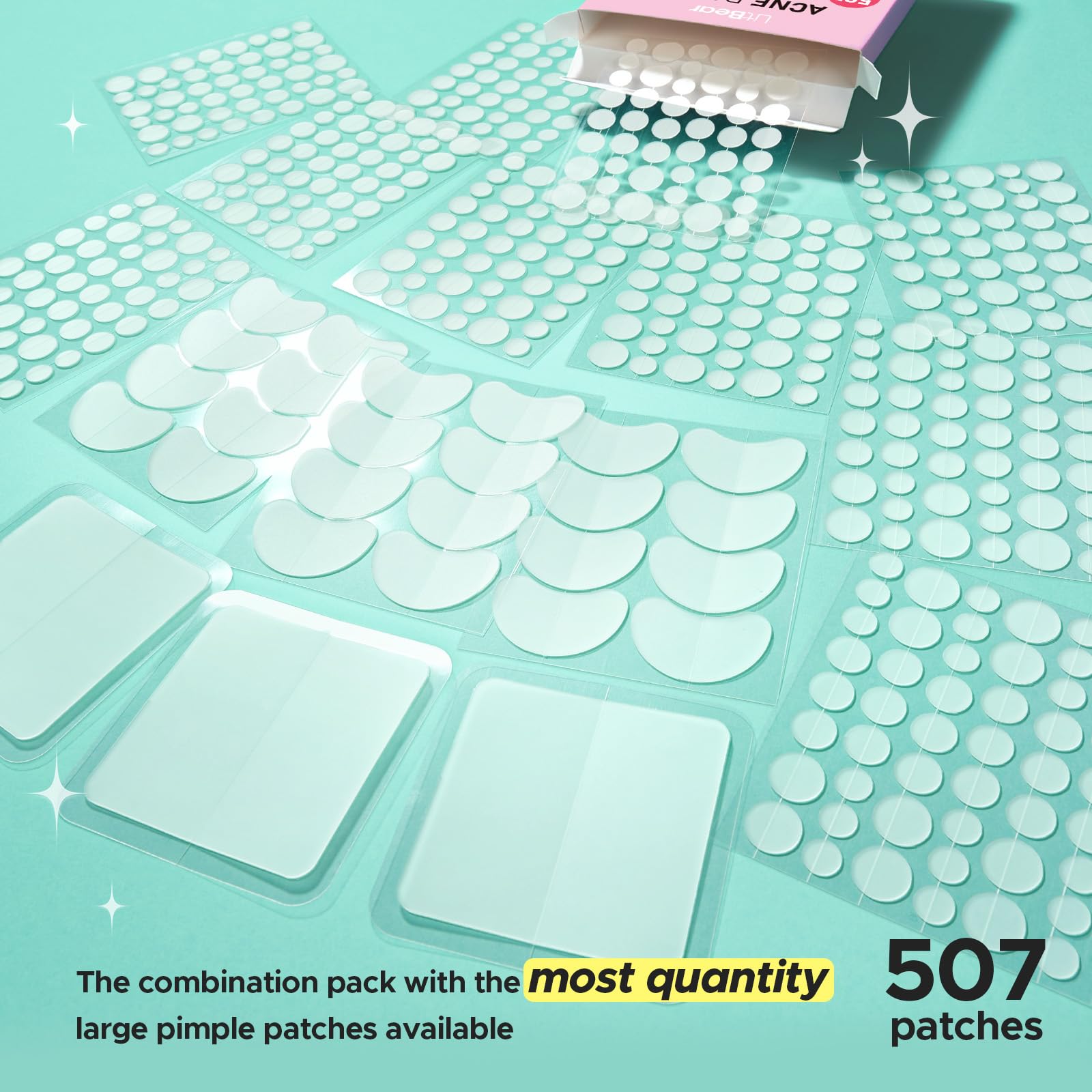 LitBear size chart laid out showing five patch sizes and shapes