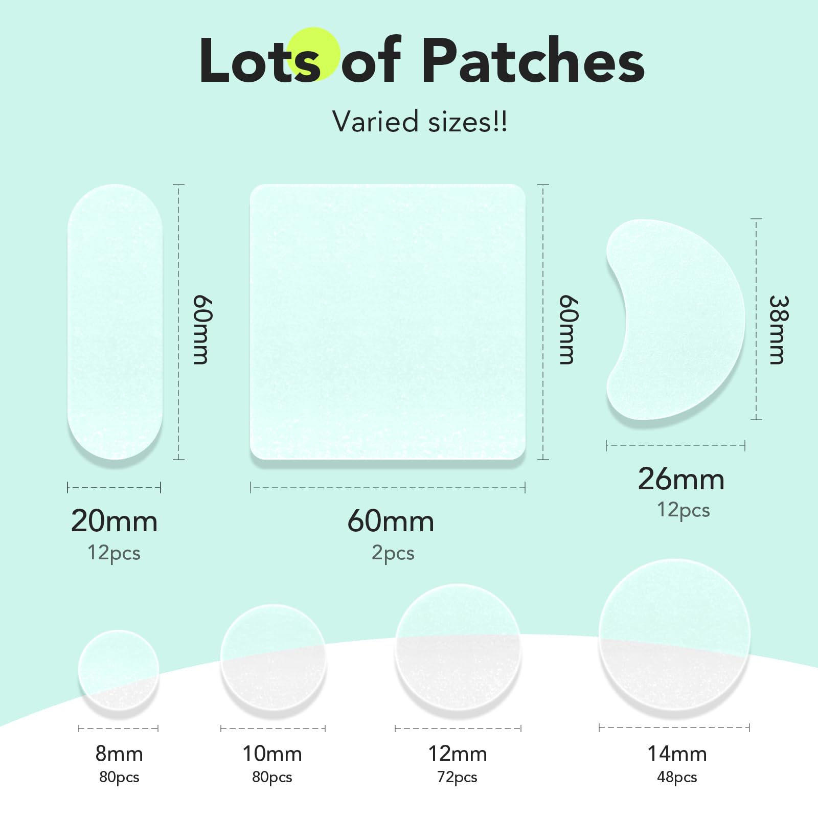 LitBear assorted patch sizes laid out to show the seven included shapes