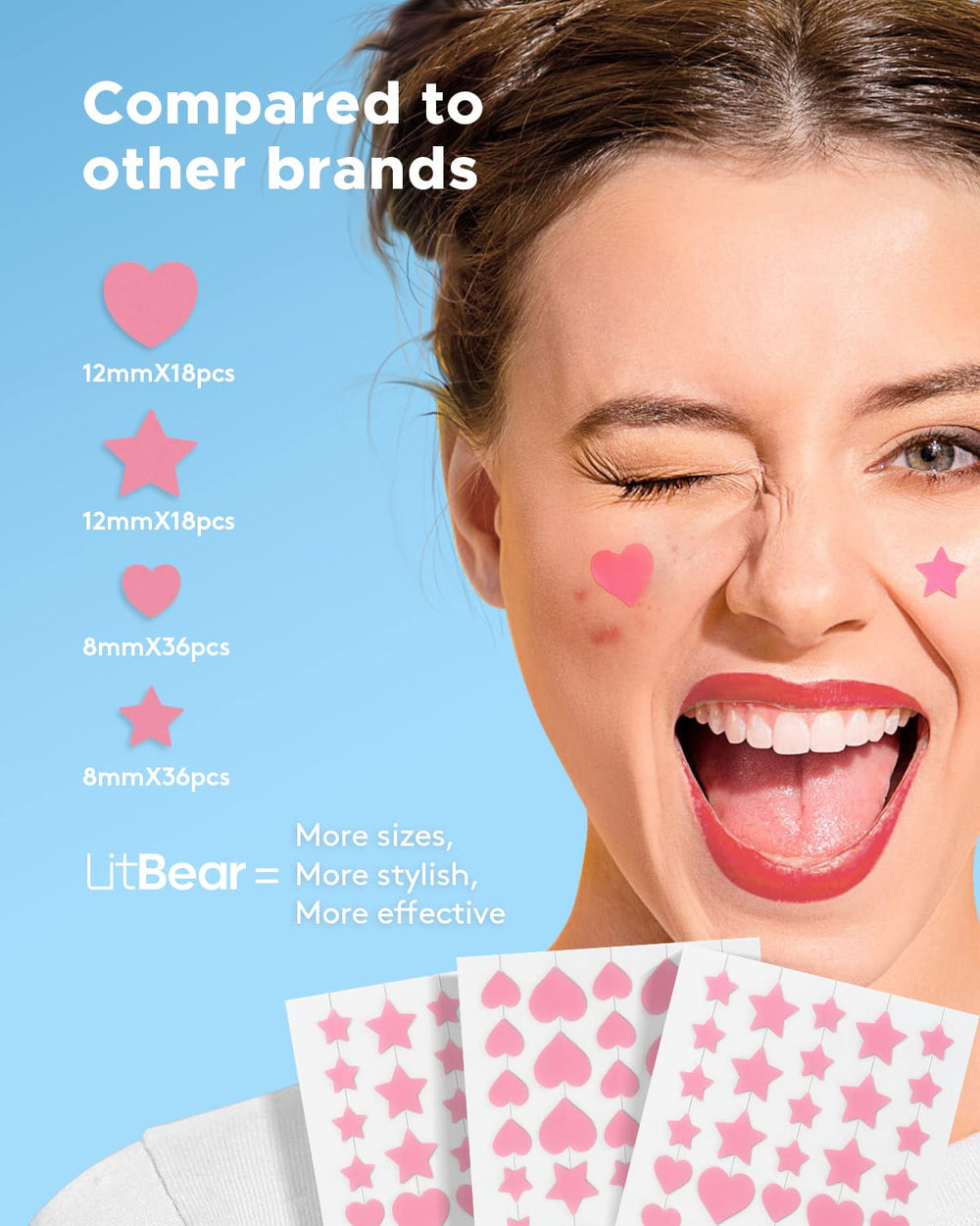 LitBear sheet of heart and star patches displayed to show available styles