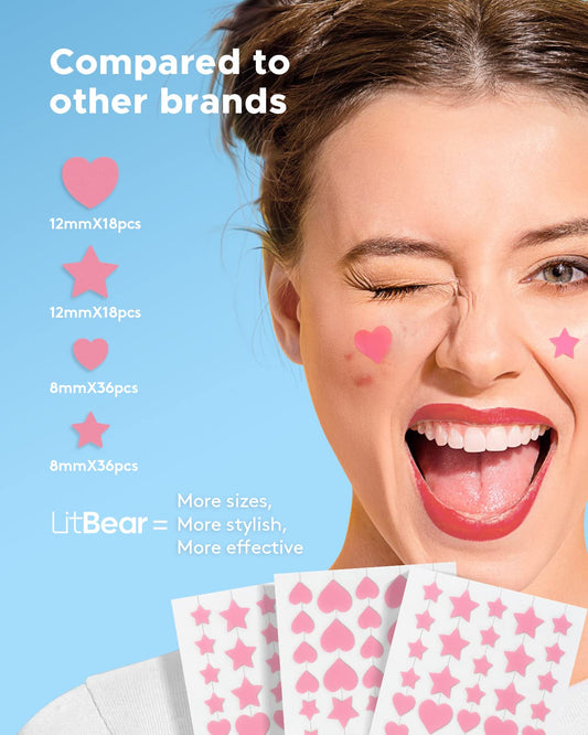 LitBear sheet of heart and star patches displayed to show available styles