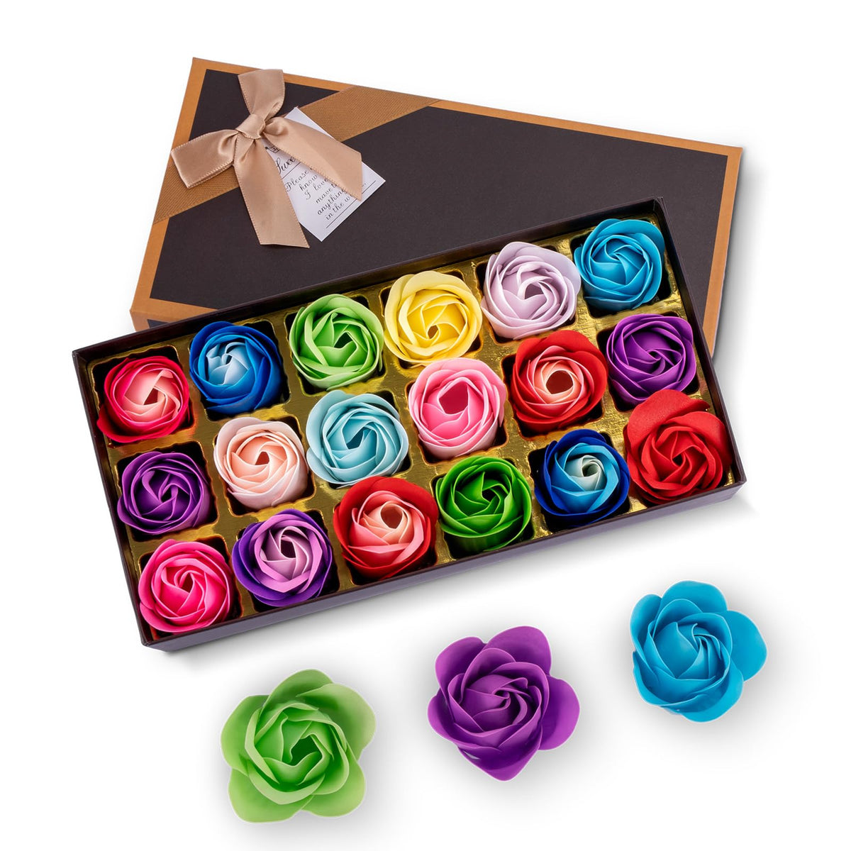 Little World front boxed set of 18 rose soaps, pretty gift presentation