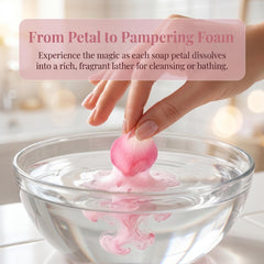 Little World rose soaps dissolving in a warm bathtub for scented soak