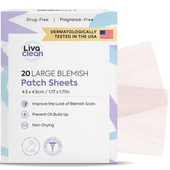 LivaClean front packaging showing 20 large hydrocolloid patches and product info benefit fast protection