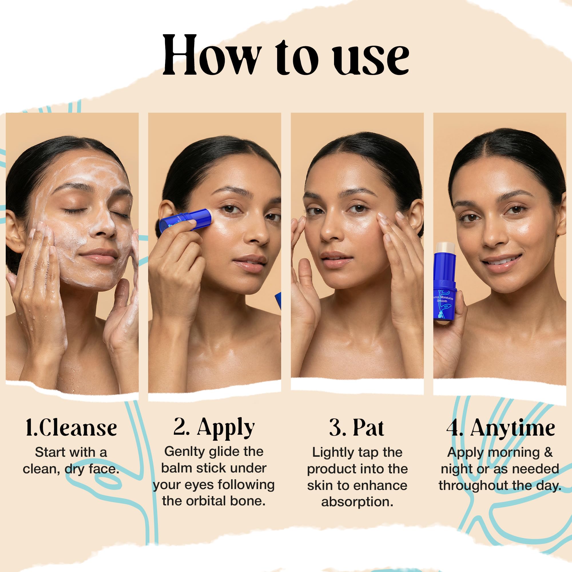 LivaClean applying stick under eye demonstrating instant cooling