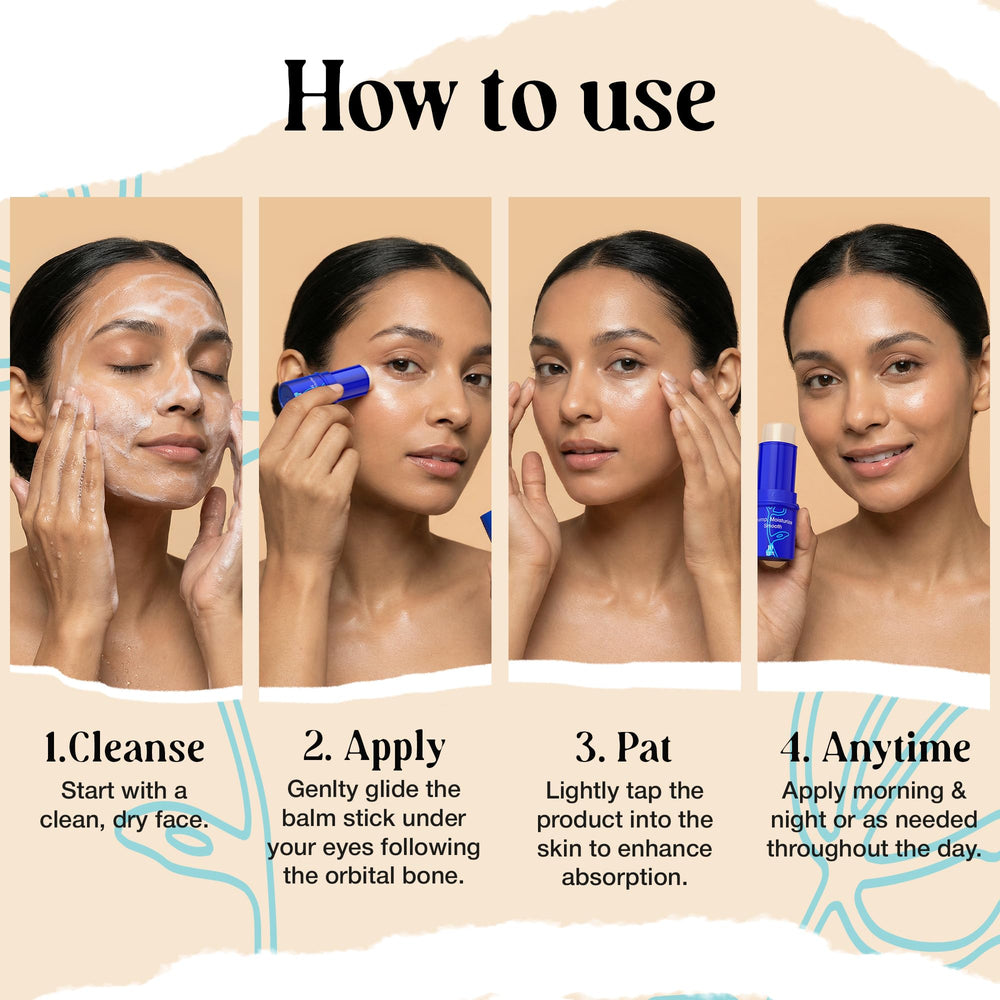 LivaClean applying stick under eye demonstrating instant cooling