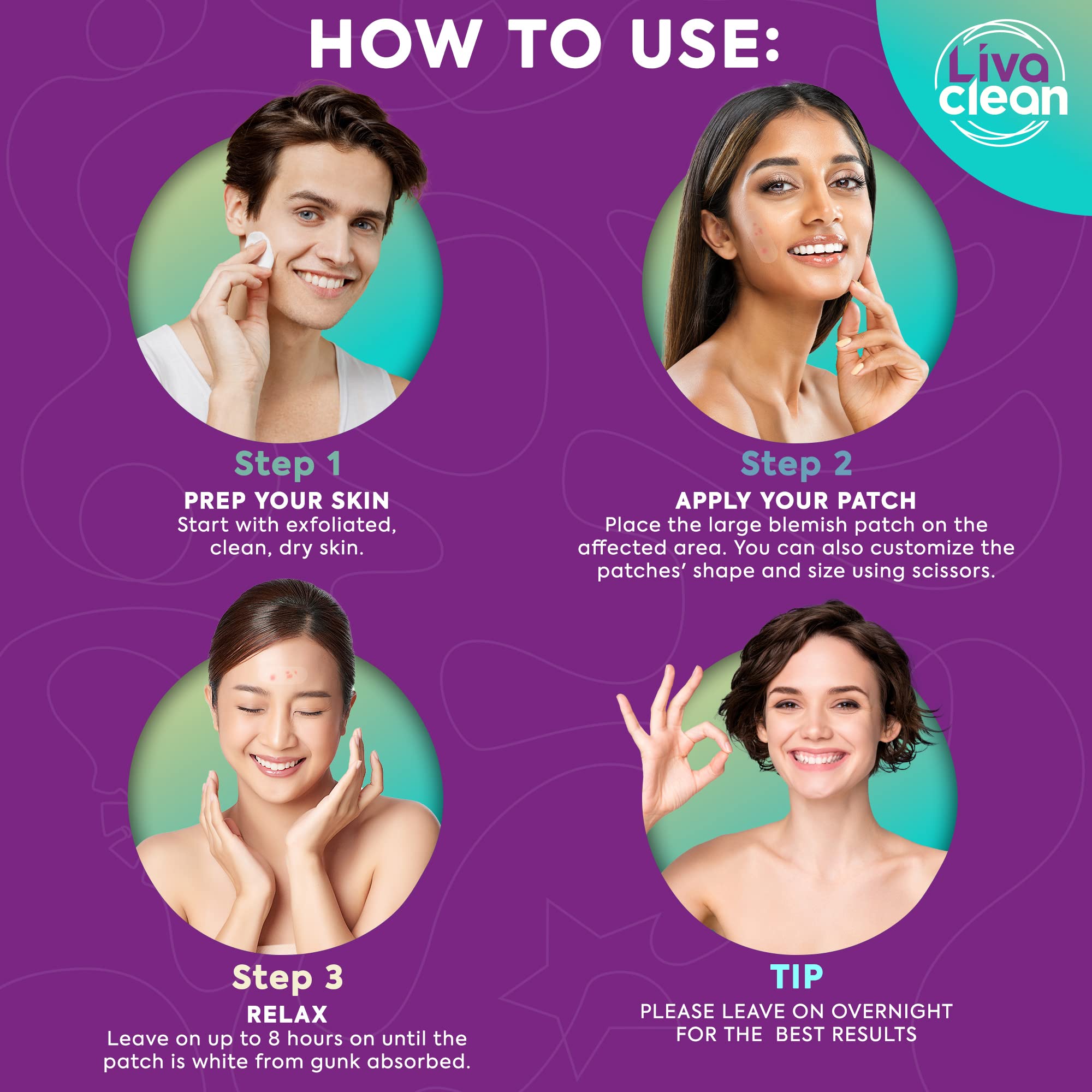 LivaClean clear XL patch applied to cheek protecting blemish and reducing picking